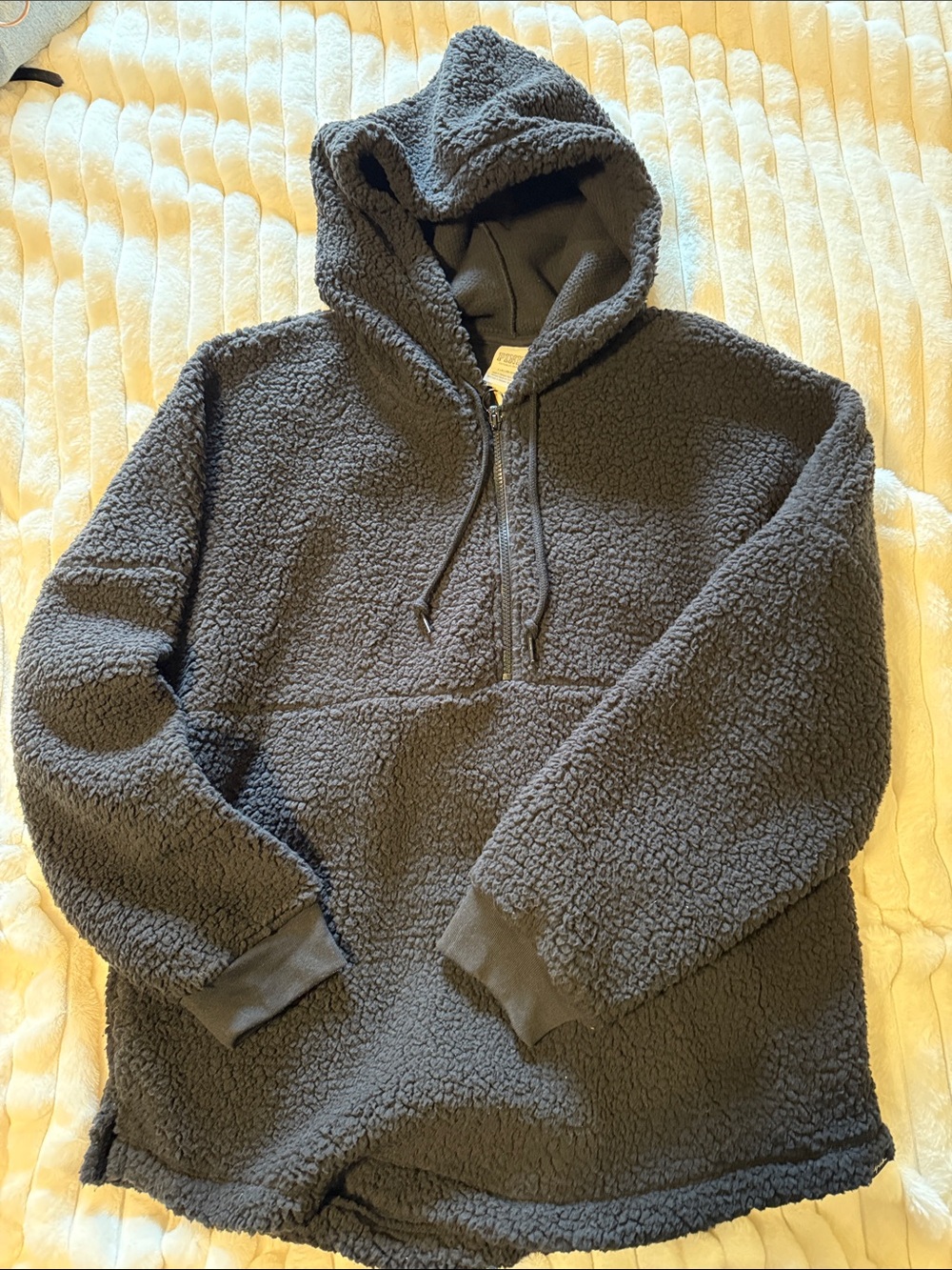 PINK Cozy Sherpa Half Zip Hoodie - Black Size Large